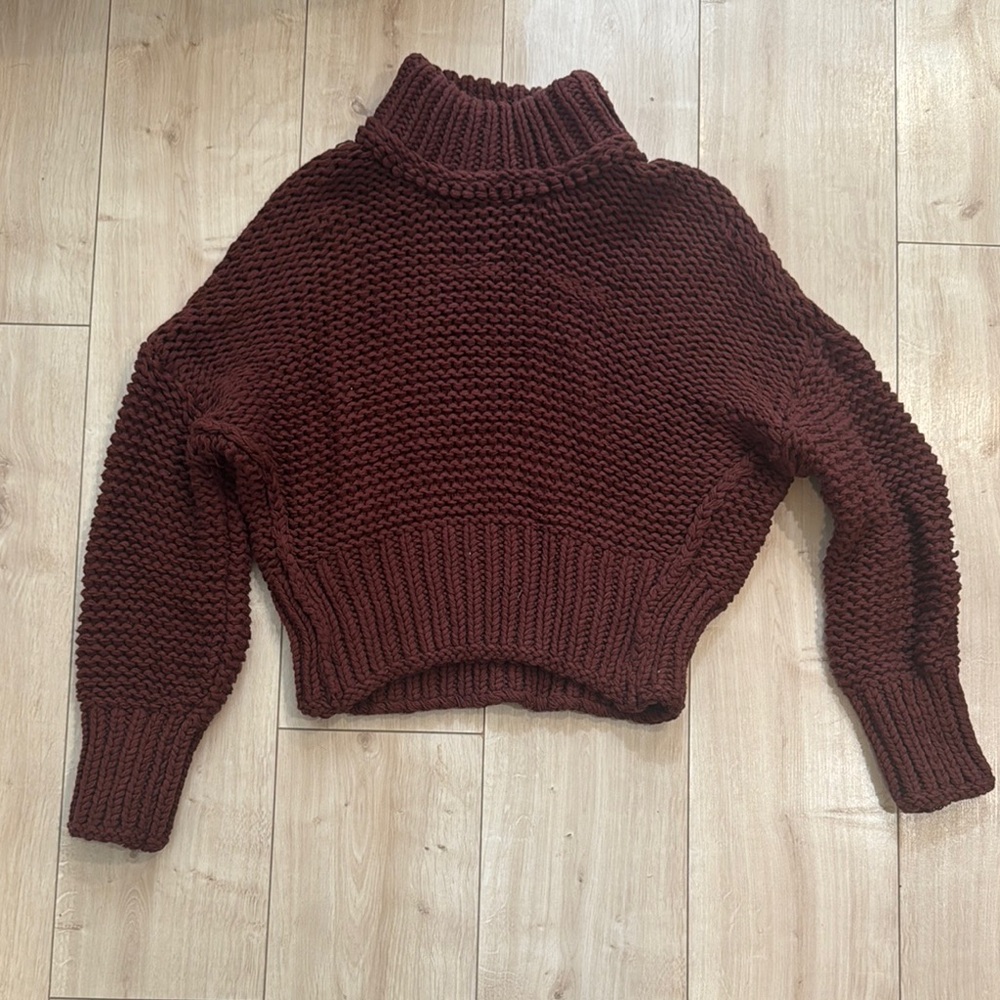 Chunky Knit Turtleneck Sweater - Brown